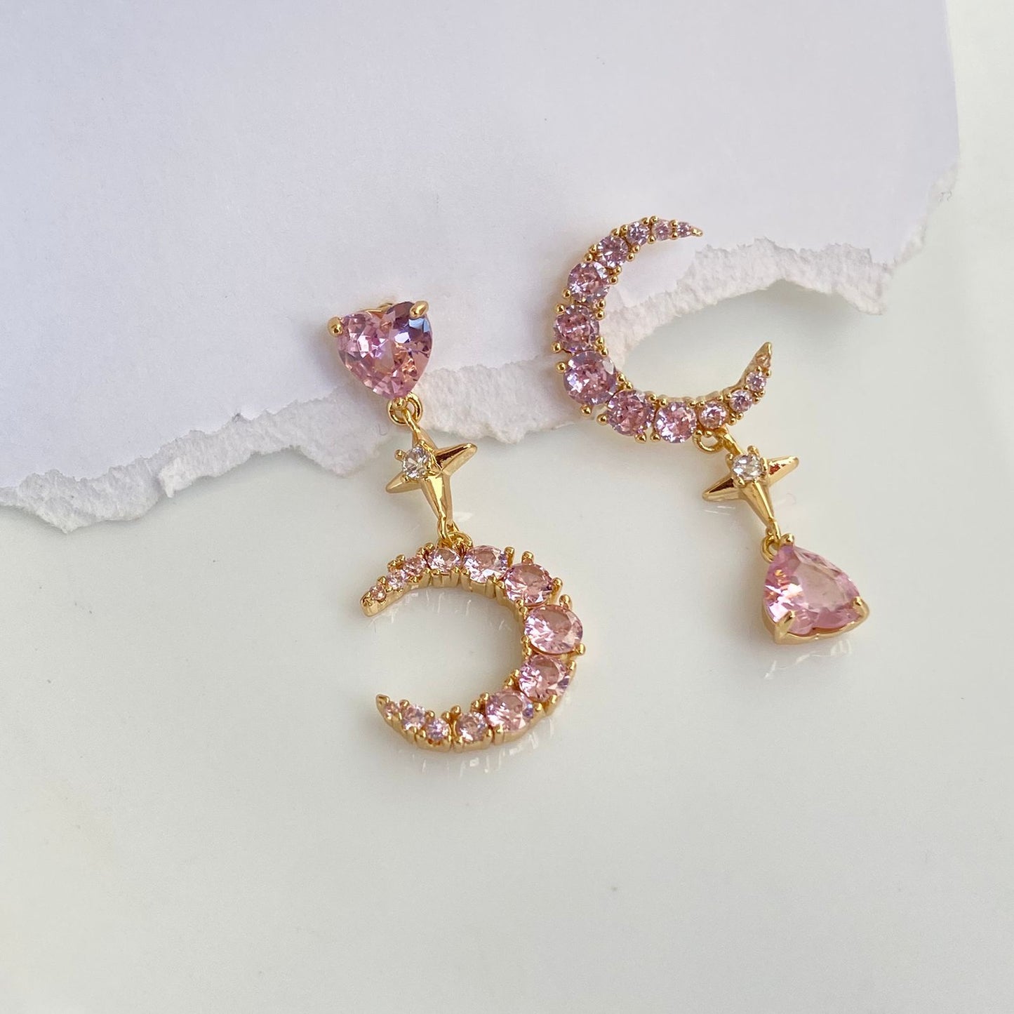 Mismatched Moon Luxe Earrings (Pink)