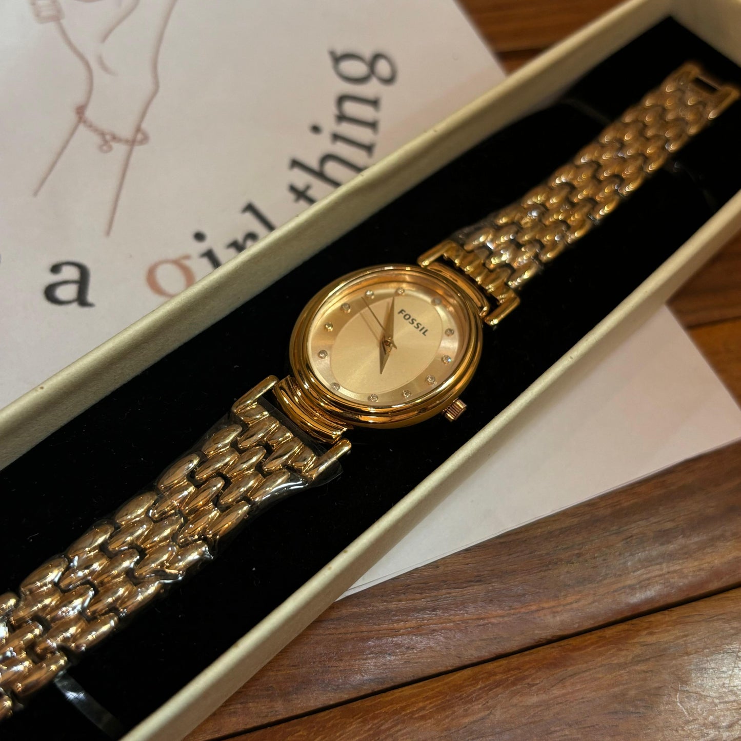 Fossil Studded Beige Vintage Watch (Rose Gold - Rose Gold)