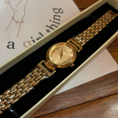 Fossil Studded Beige Vintage Watch (Rose Gold - Rose Gold)