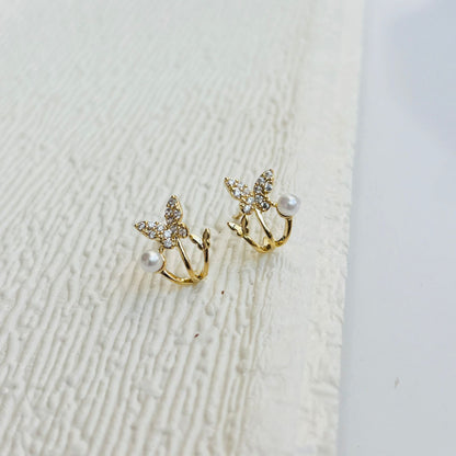 Butterfly Pearl Studs •