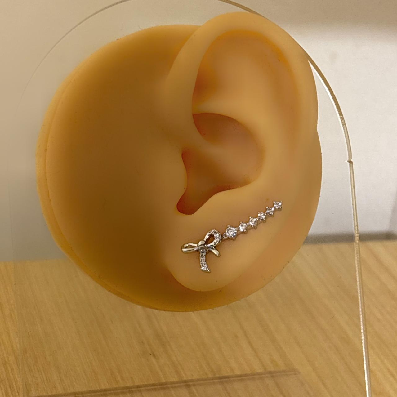 Bow Climber Silver Earrings