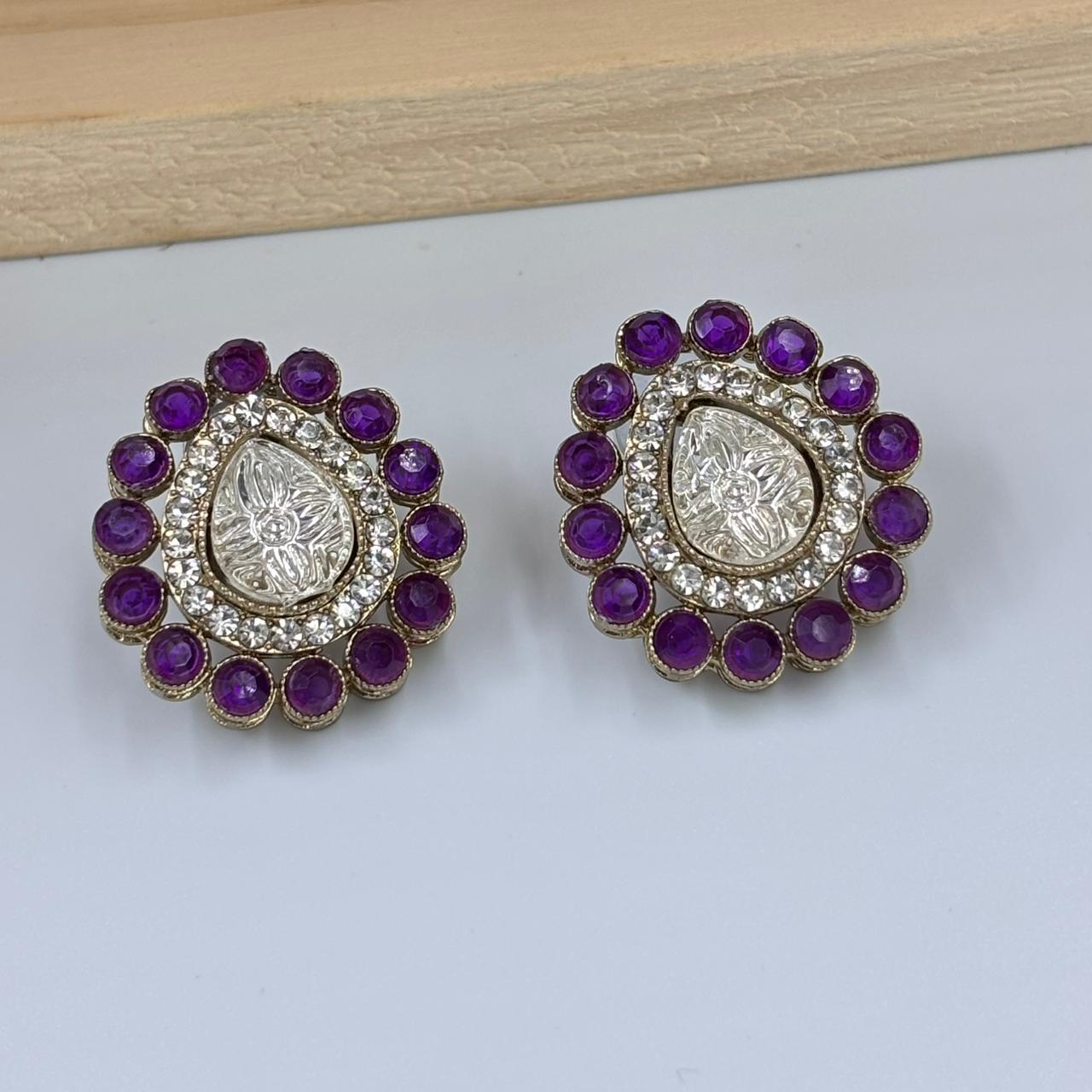 Noor Moisanite Stud Earrings ( Purple)