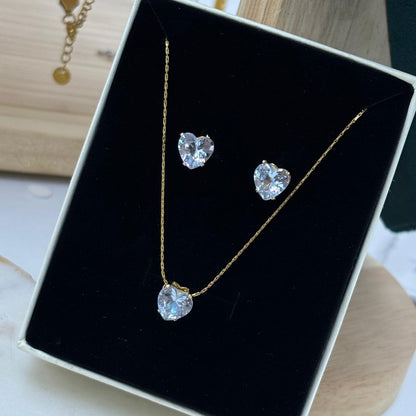 Heart Love Solitaire Jewellery Set ( White )