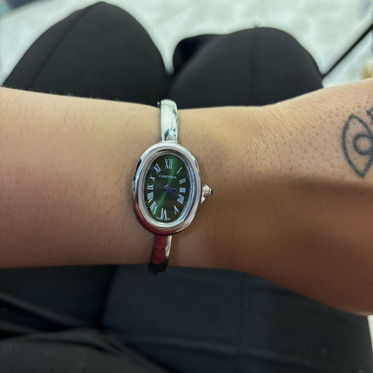 Vintage Cartier Bracelet Watch (Silver-Green)