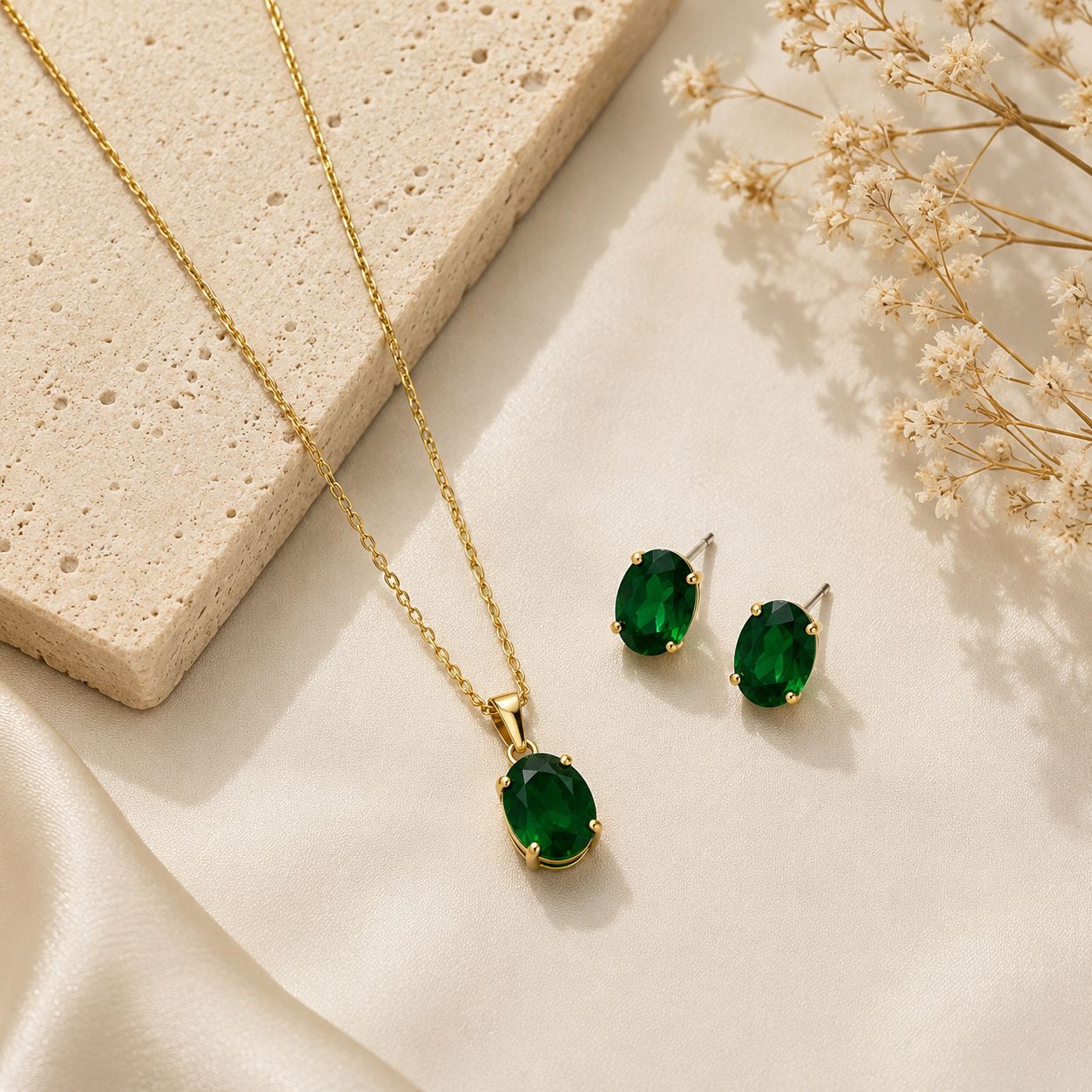 Mystic Solitaire Jewellery Set ( Emerald )