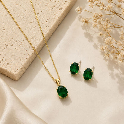 Mystic Solitaire Jewellery Set ( Emerald )