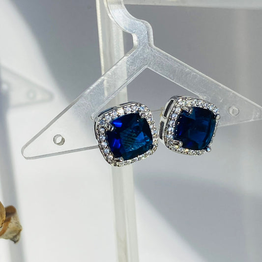 Blue Embelished Solitaire Studs