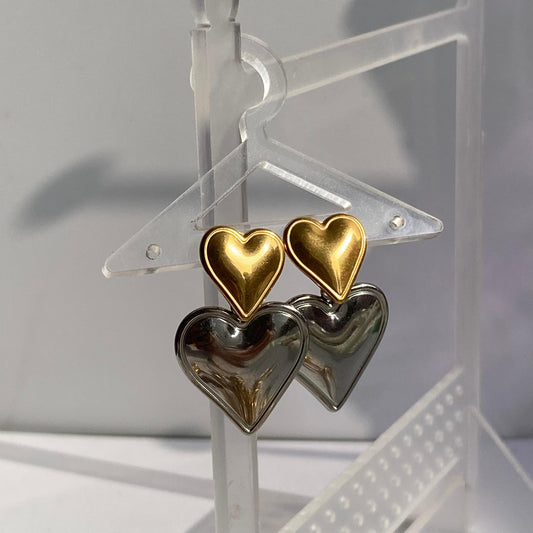 Dual Tone Heart Earrings