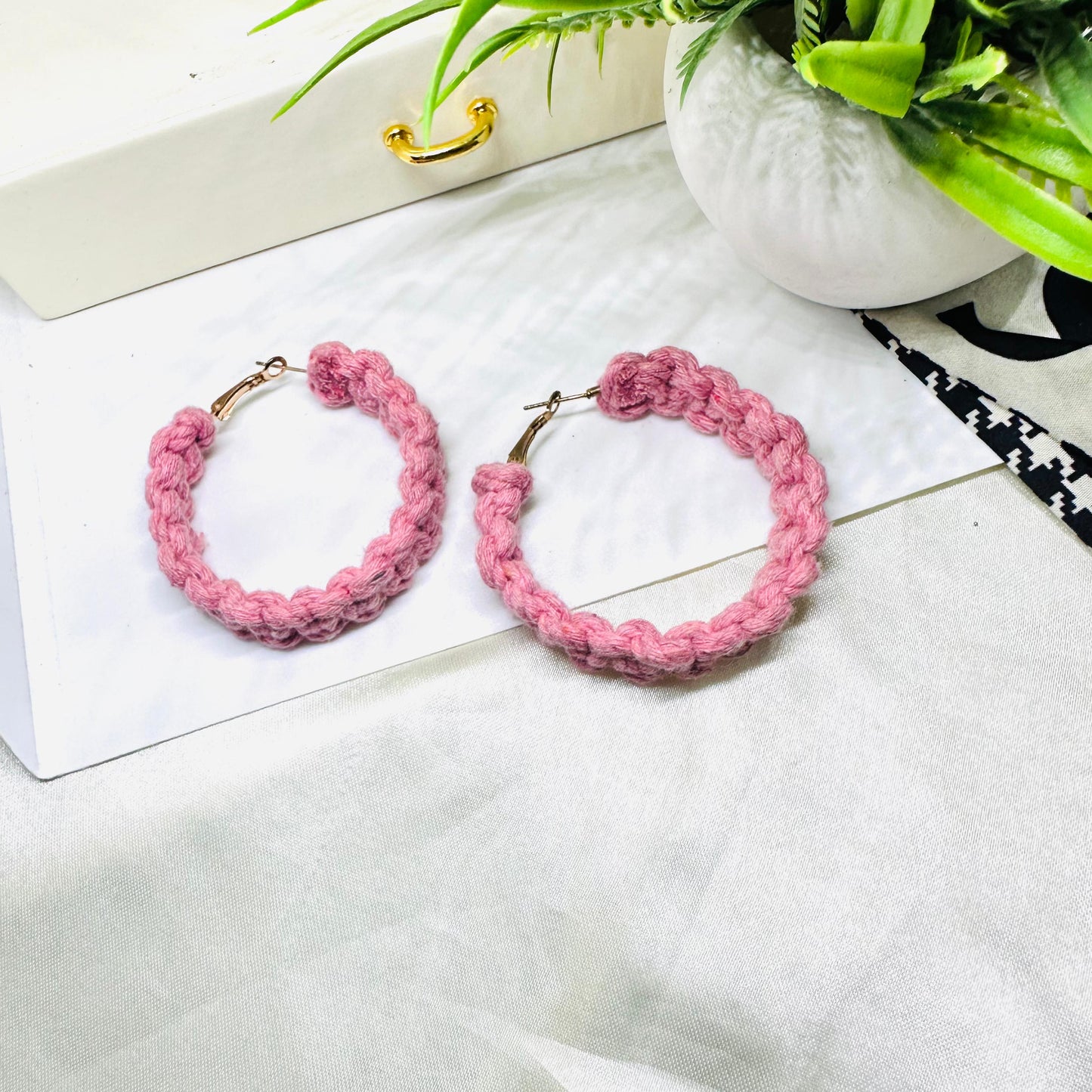 Mauve Pink Macrame Hoops