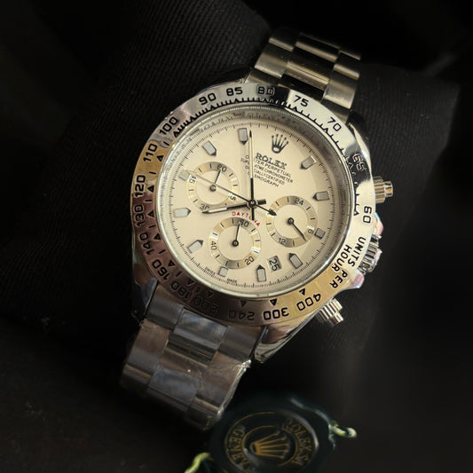 Ro-lex Silver Chronograph Watch