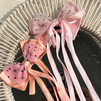 Polka Pastel Ribbon Bow Clips