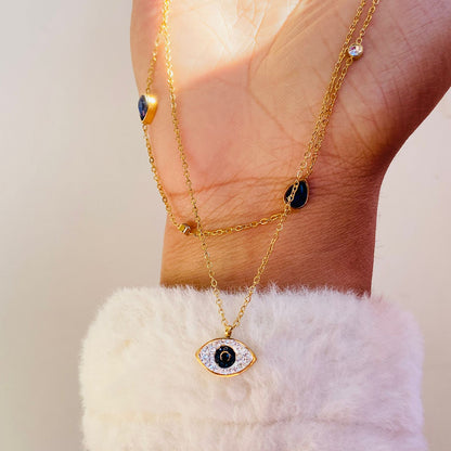 Aqua Evil Eye Layer Necklace