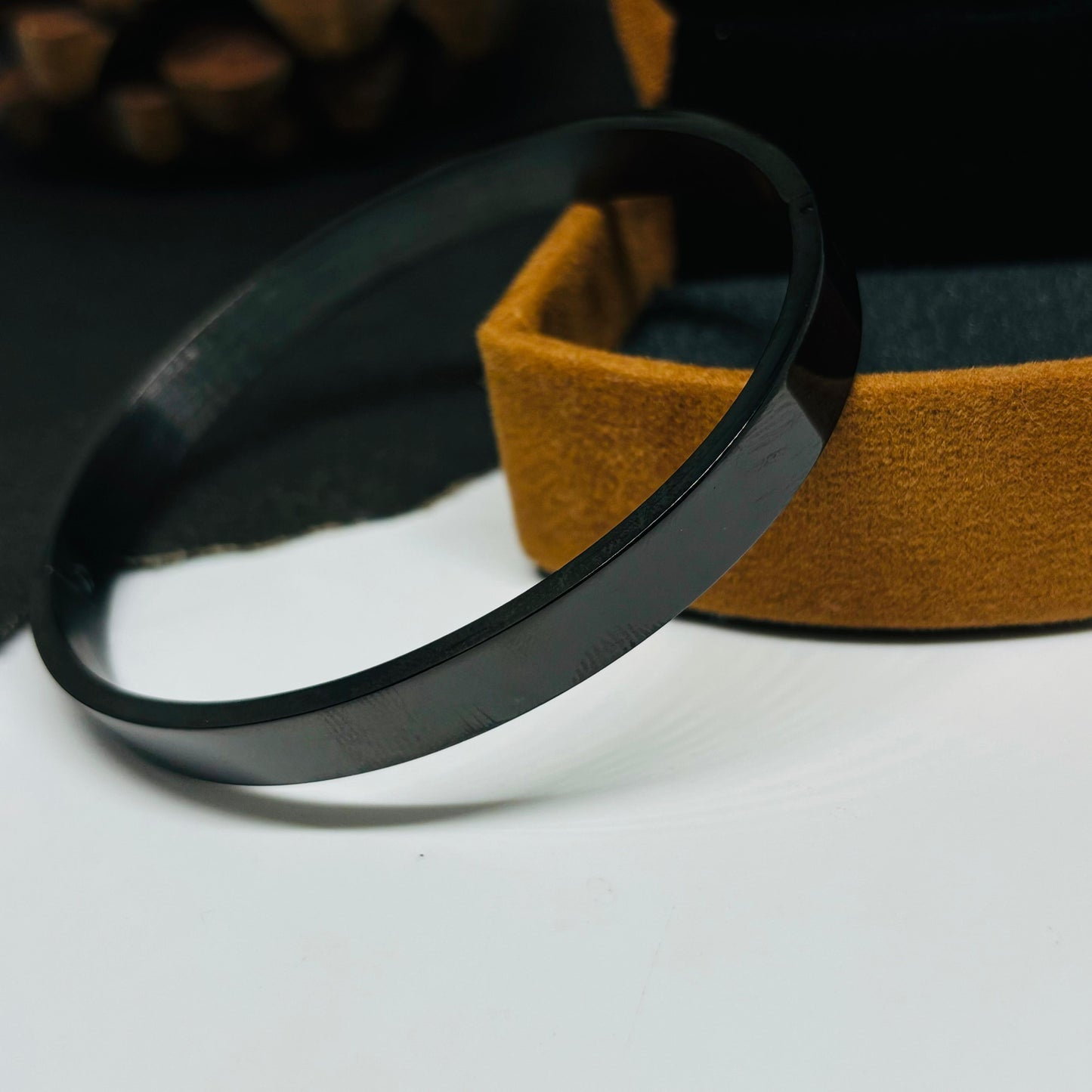 Plain Black Men's Cuff Bracelet