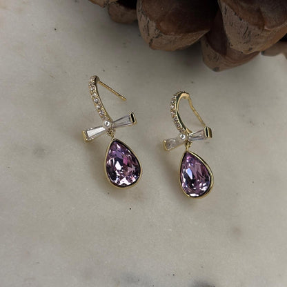 Lavender Bow Drop Earrings