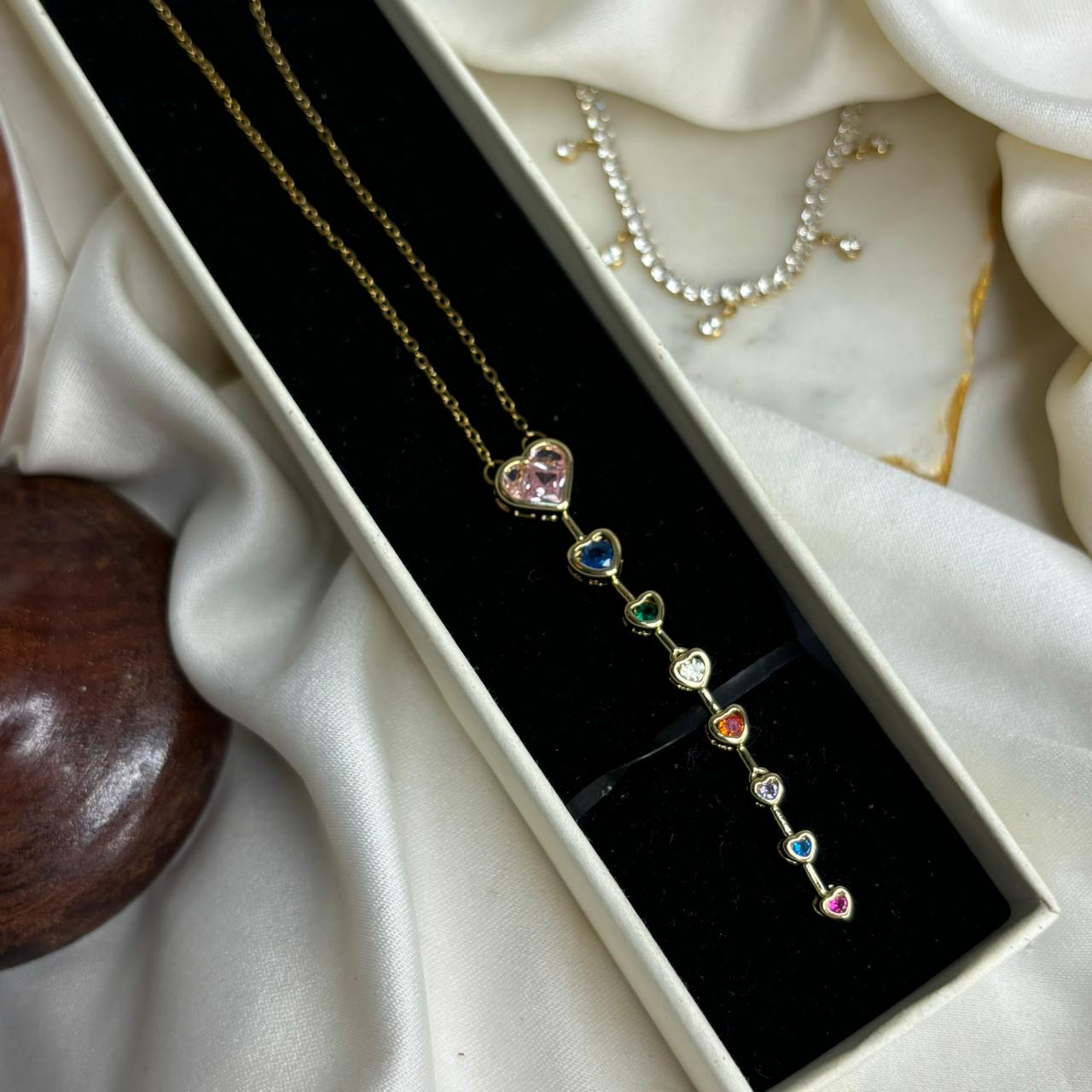 Bejewelled Heart Necklace 02 (White- Multi Color)
