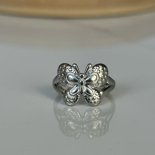 Amber Silver Butterfly Ring