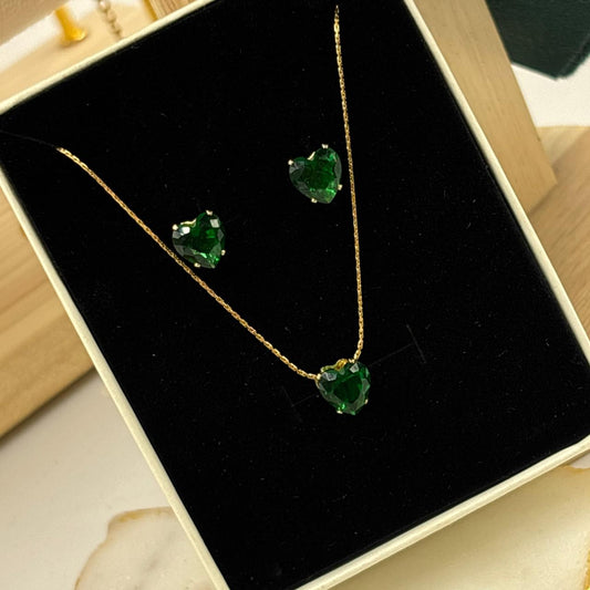 Heart Love Solitaire Jewellery Set ( Emerald )