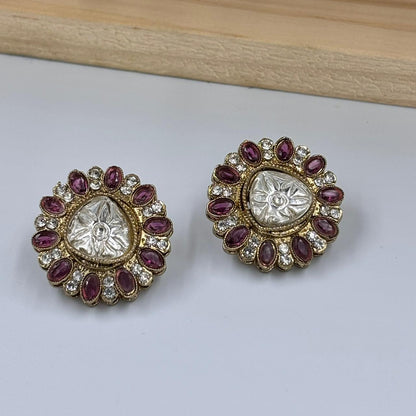Aadhya Moisanite Stud Earrings (Pink )