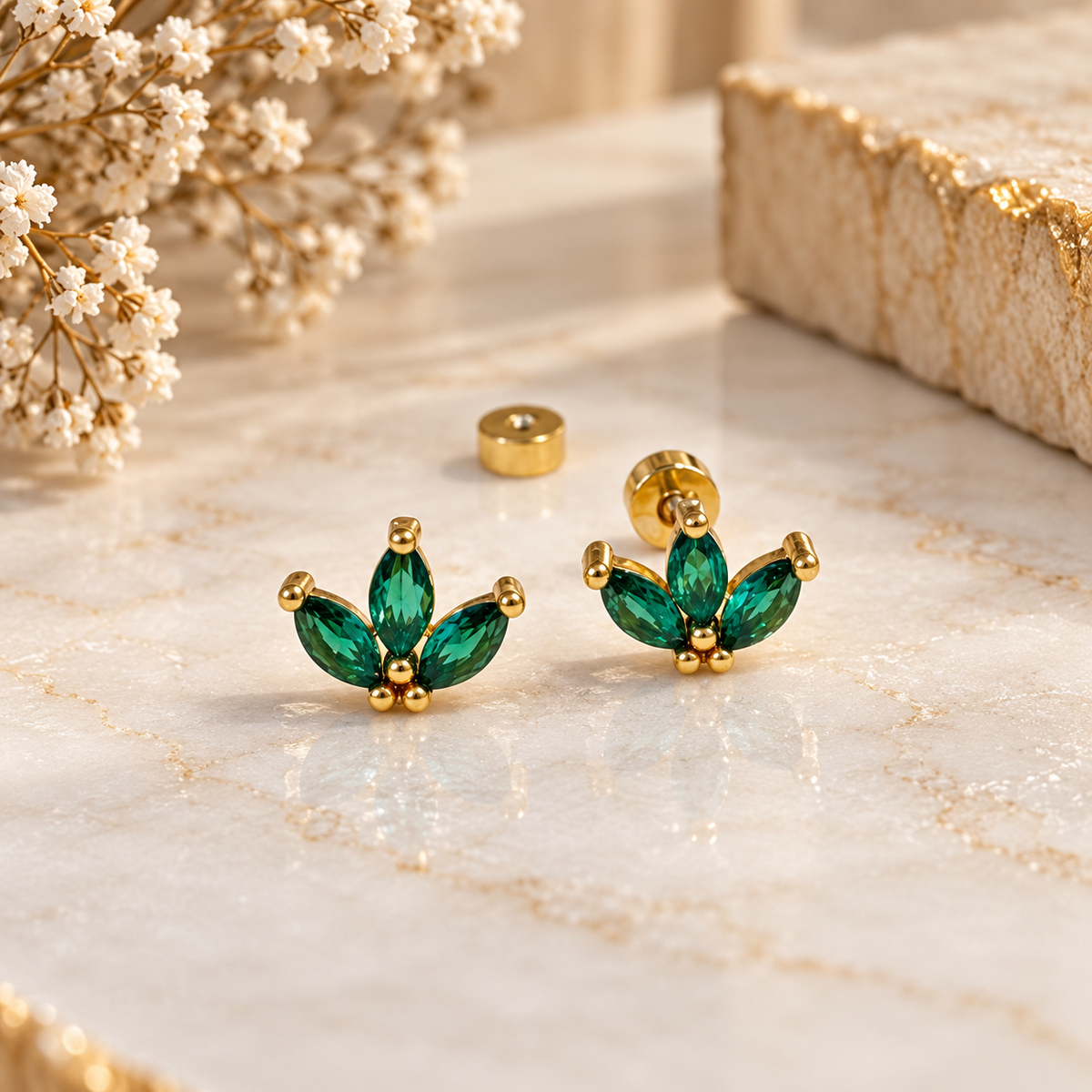 Emerald Leaf Flatback Studs