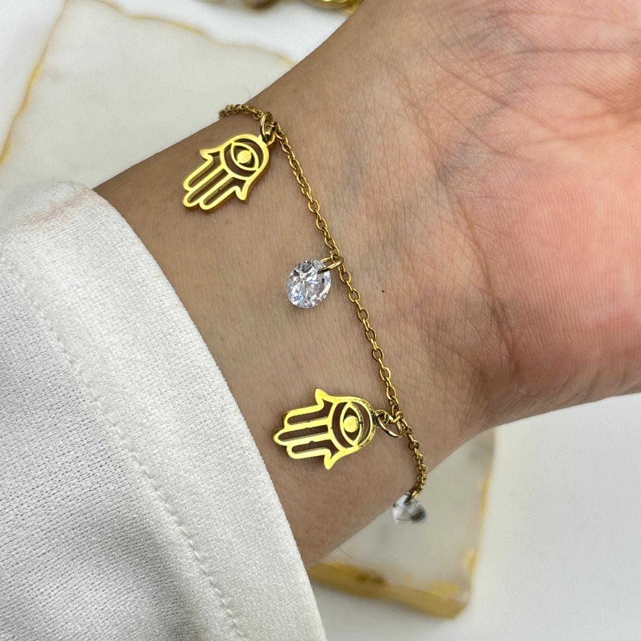 Hamasa Crystal Chain Bracelet