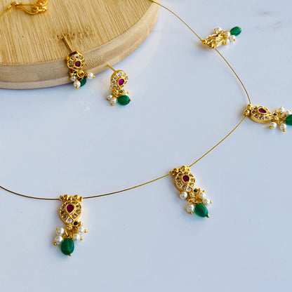 Anamika Emerald Invisible Chain Choker Necklace