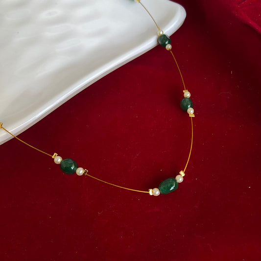 Invisible Chain Emerald Beads Necklace