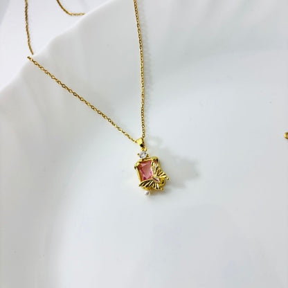 Pink Tropical Solitaire 18K Necklace