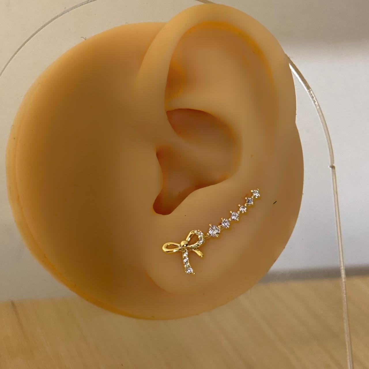 Bow Climber Gold Earrings