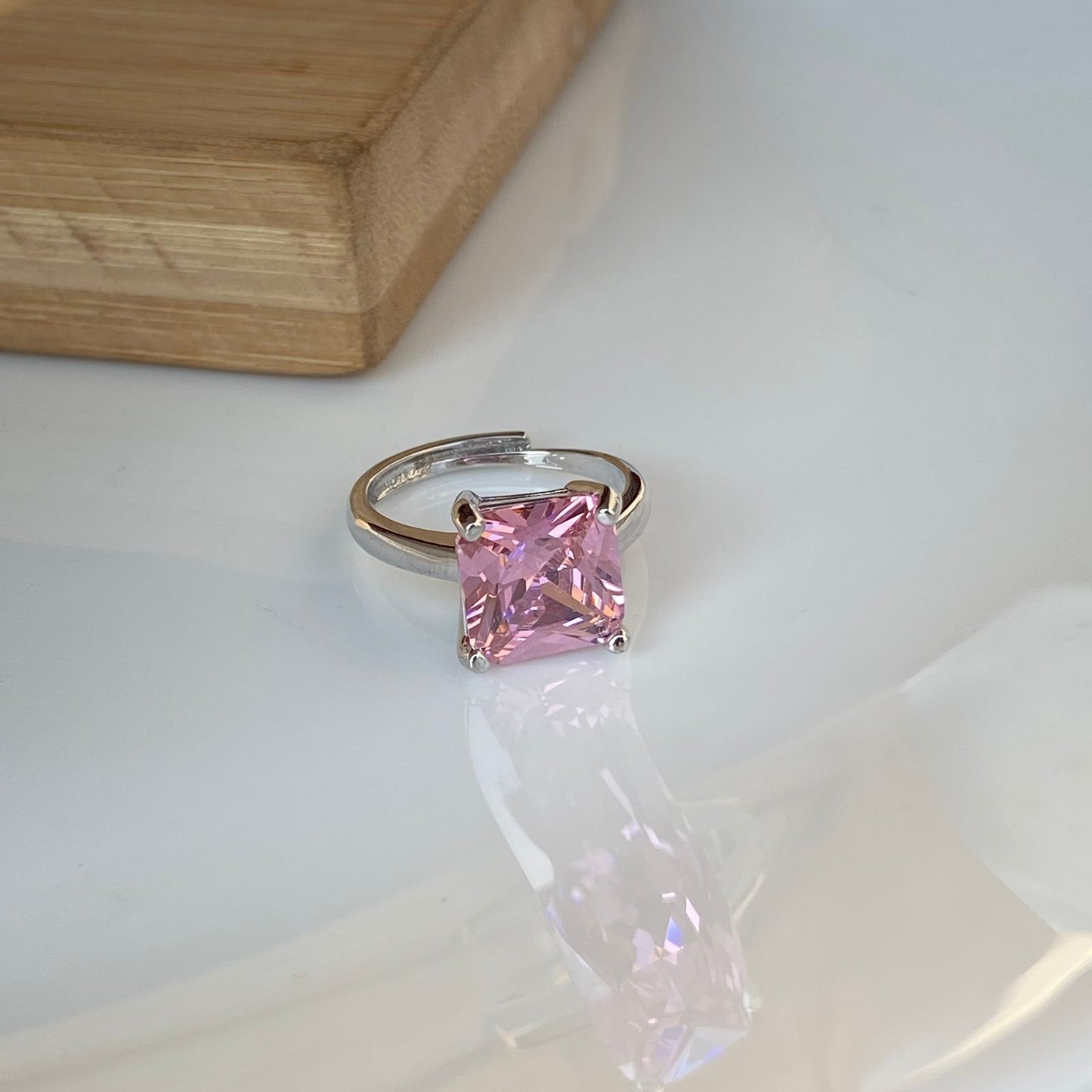 Sparkle Pink Solitaire Ring