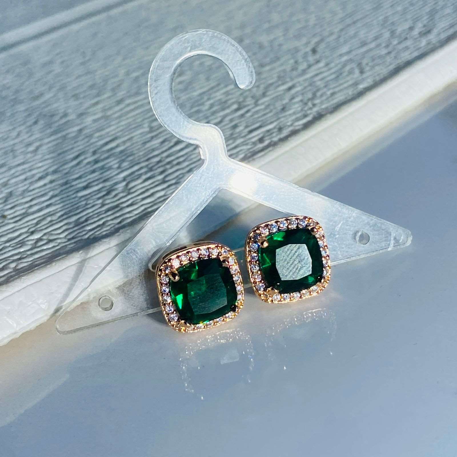 Emerald Rose Embelished Solitaire Studs