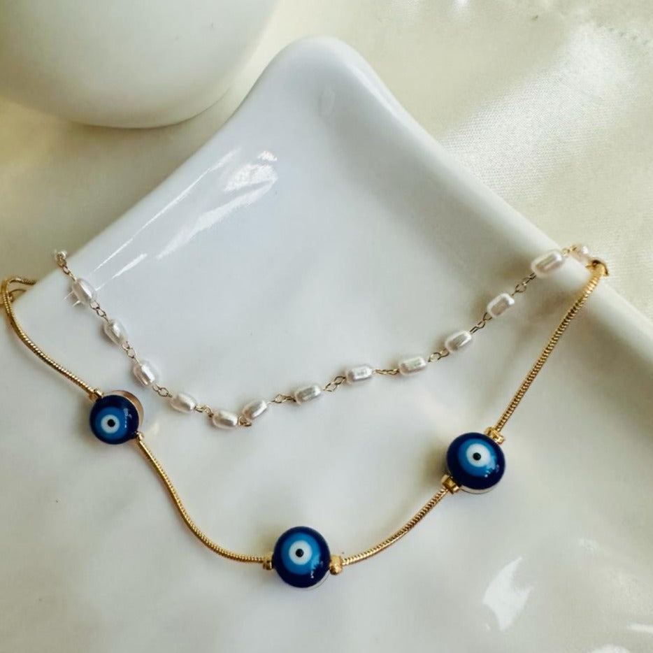 Pearl Evil eye layered bracelet-05