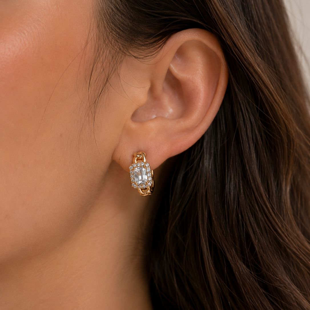Solitaire Mini Link Luxe Hoop Earrings