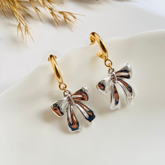 Sophie & Tate Dual Tone Bow Earrings (Silver & Gold)