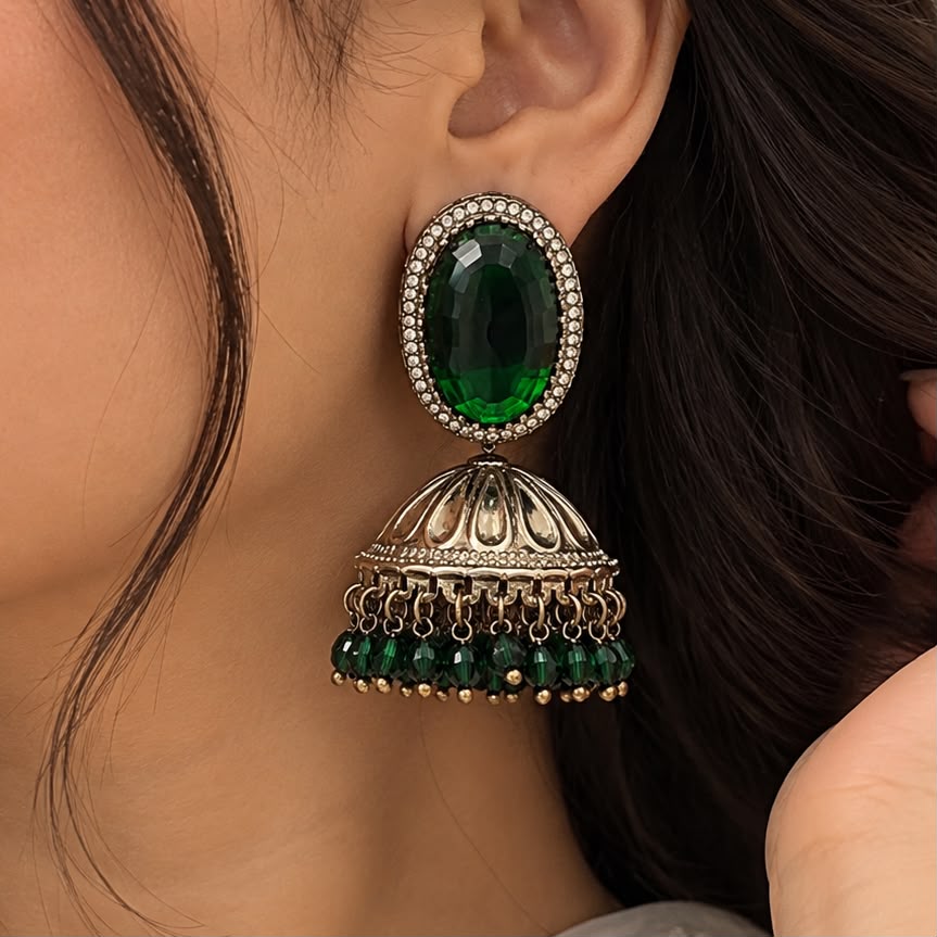 Shahi Jhumkas Earrings ( Emerald )