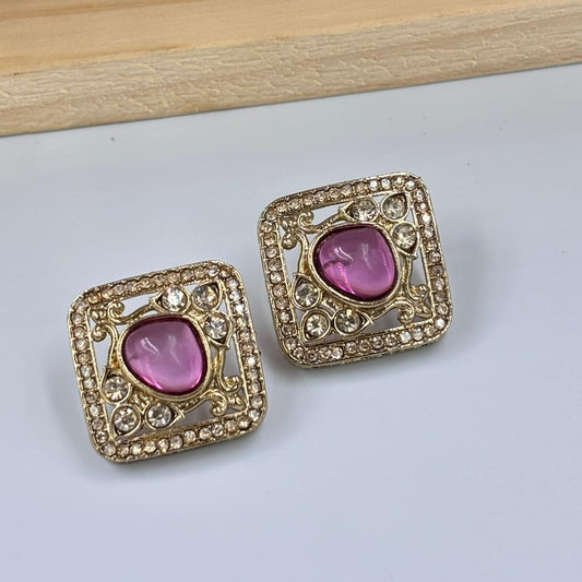 Disha Square Stud Earrings (Pink)