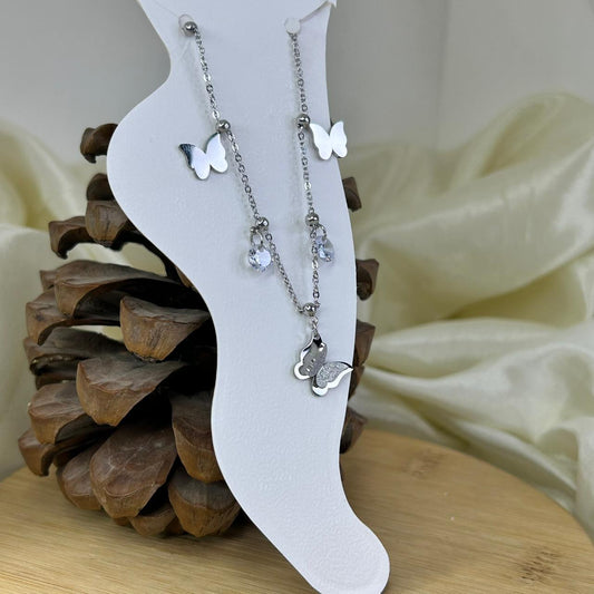 Butterfly Stone Silver Anklet