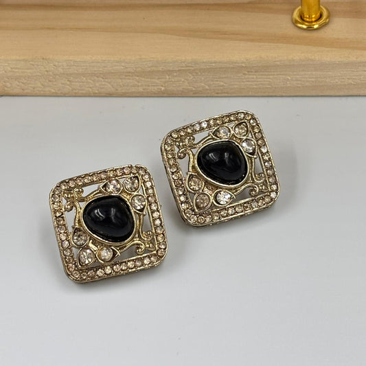Disha Square Stud Earrings (Black)