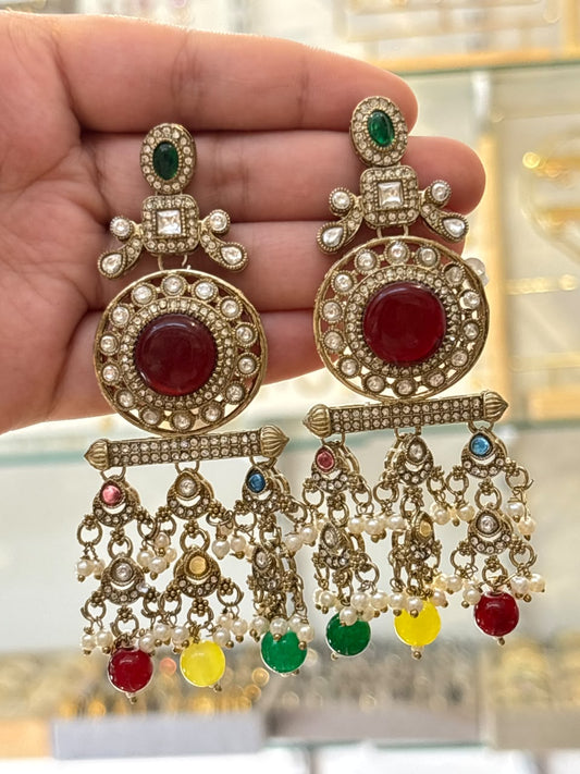 Jharokha Chandbali Earrings ( Multi )