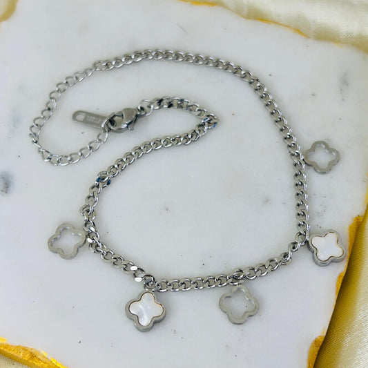 White Clover Silver Anklet
