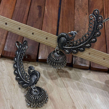 Peacock Jhumki Cuff Earrings
