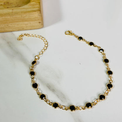 Black Stone Beaded Gold Bracelet