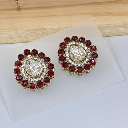 Noor Moisanite Stud Earrings (Maroon )