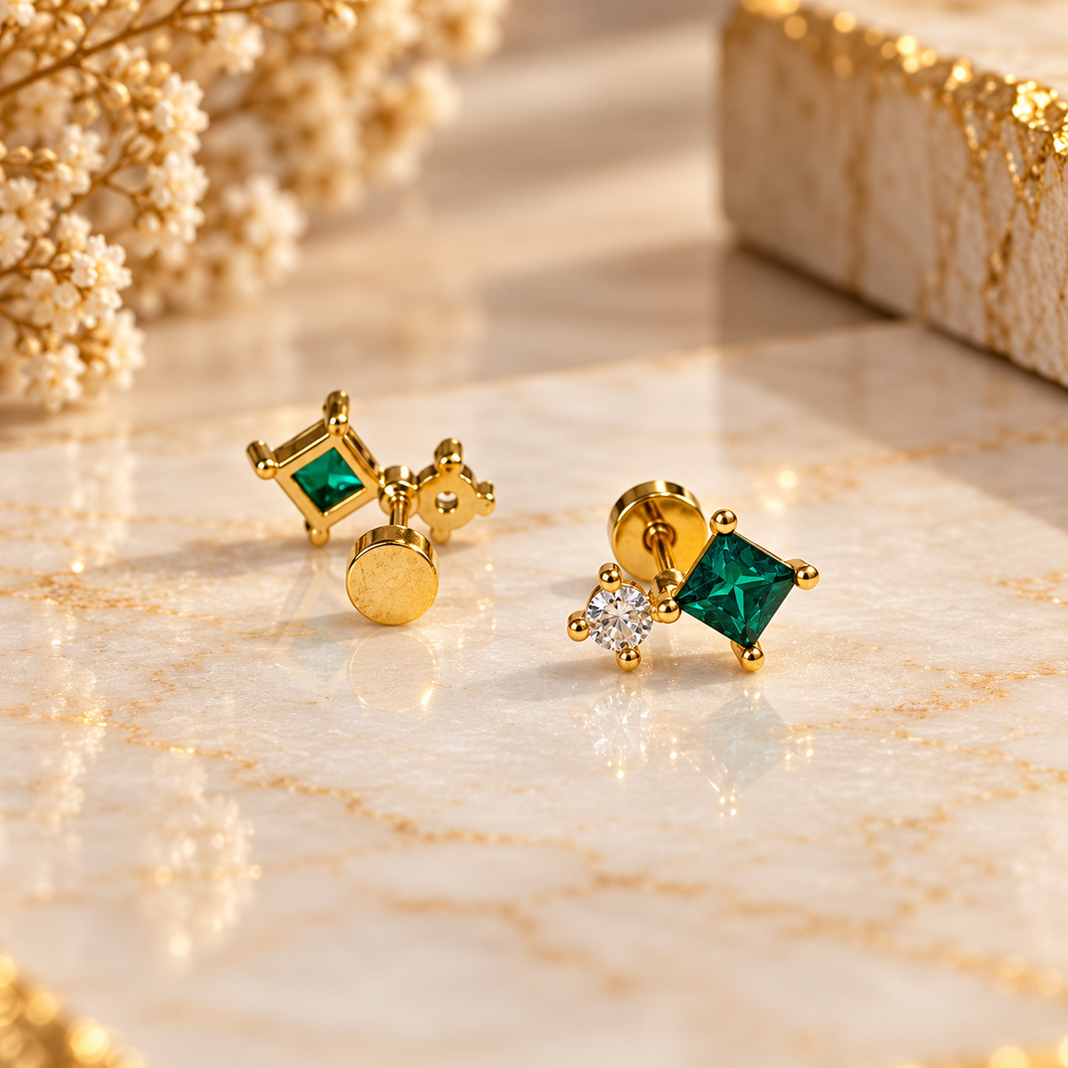 Quadra Emerald Flatback Studs