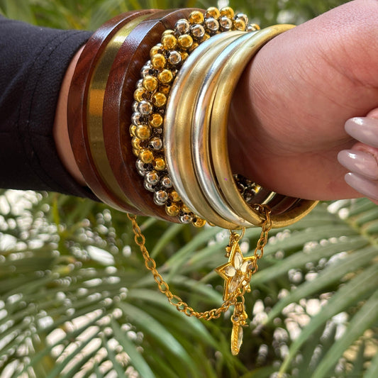 Kangana Stack of Wooden / Brass Bangles (2.4-2.8)