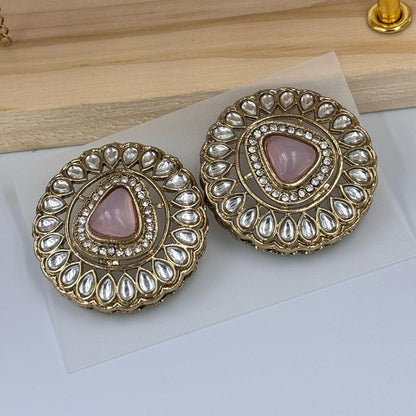 Khushi Kundan Stud Earrings (Light Pink )