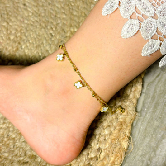 Clover Layered White Anklet