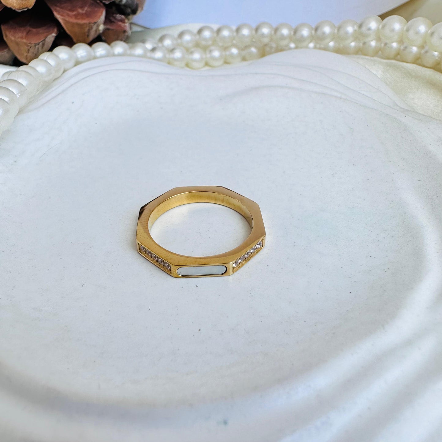 Hexa White Luxe Ring