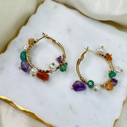Miami Beach Stones Hoop Earrings
