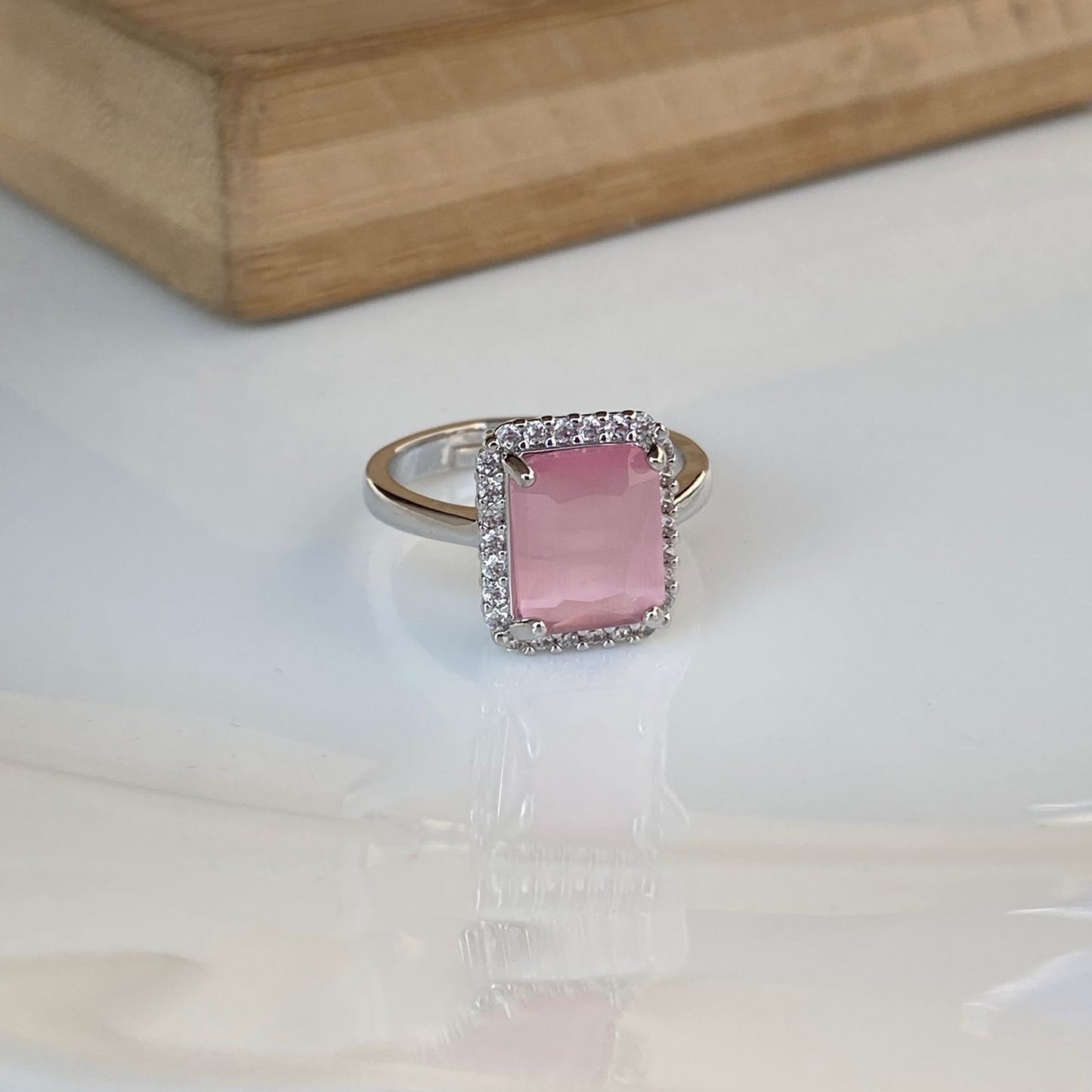 Studded Pink Solitaire Ring