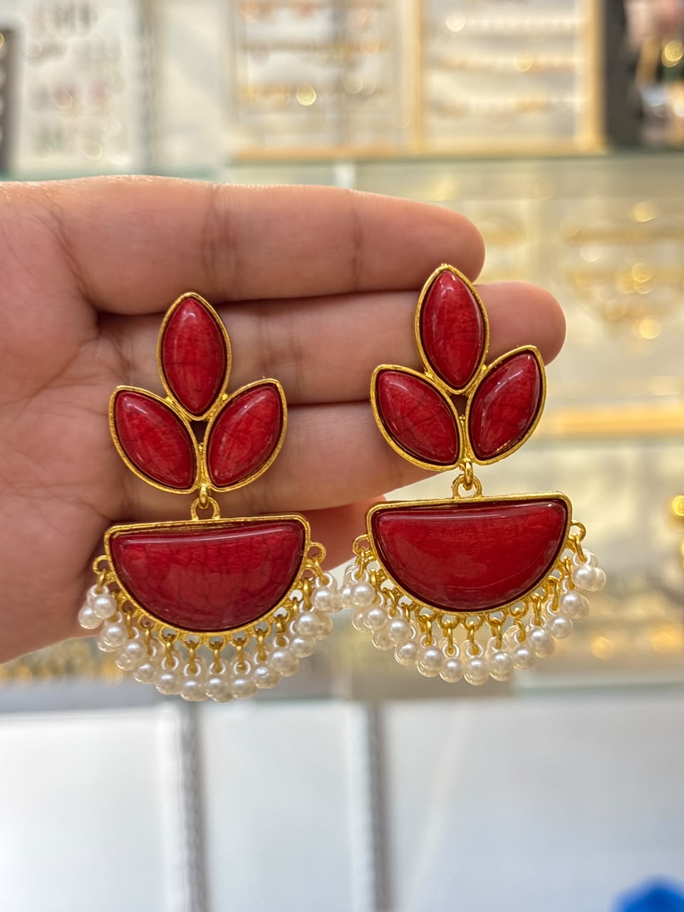 Laal Pari Pearl Earrings ( Red )